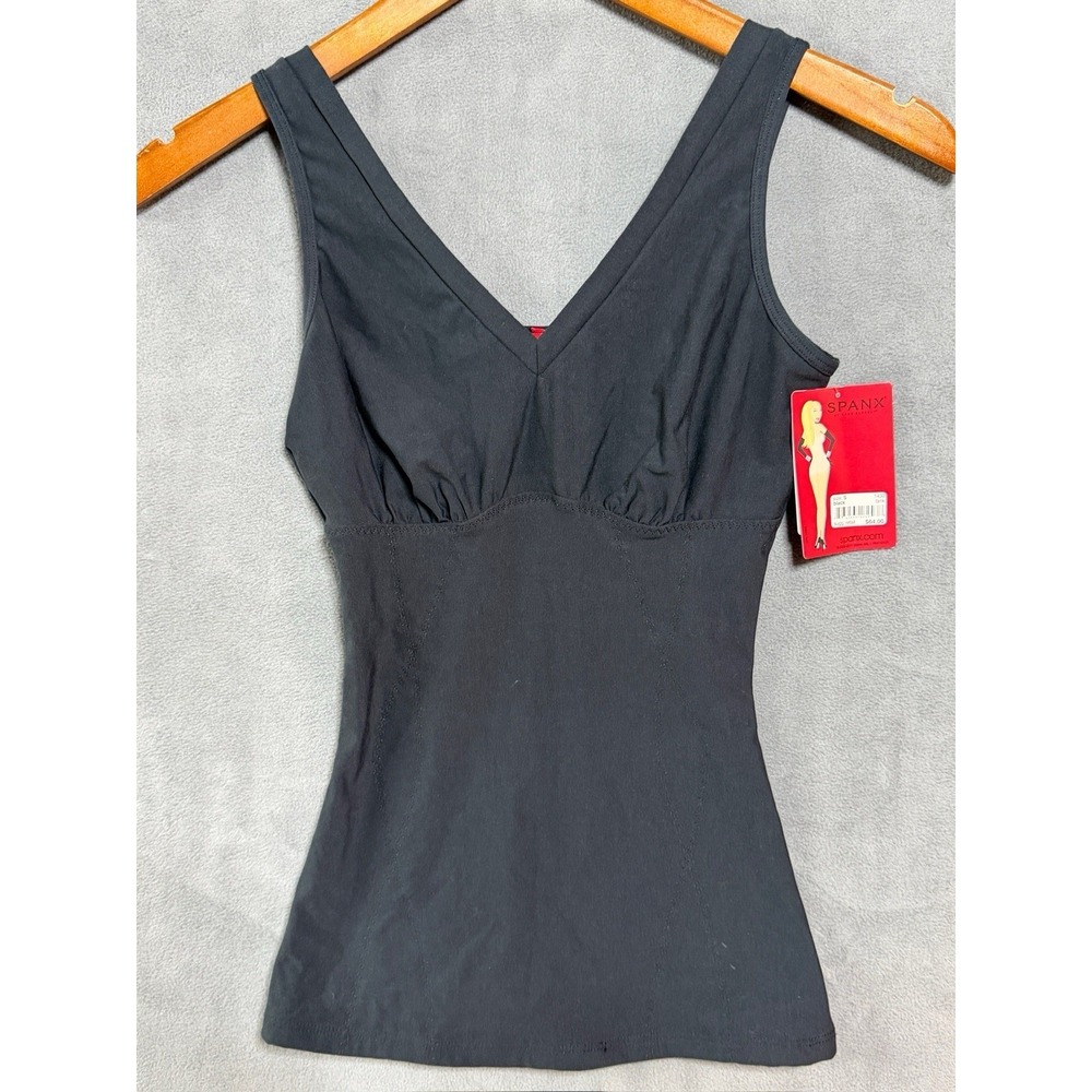 Spanx Spoil Me Cotton Shapewear V-neck Tank Camisole Black Small 1430